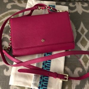 Saffiano Leather convertible crossbody/clutch.